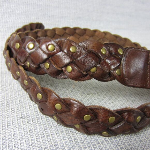 Fossil Belt Womens Medium Brown Genuine Leather Braided Studded Western Boho - Picture 7 of 16